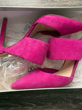 Jessica Simpson Fuchsia Suede Pointed-Toe Block Heel Mules